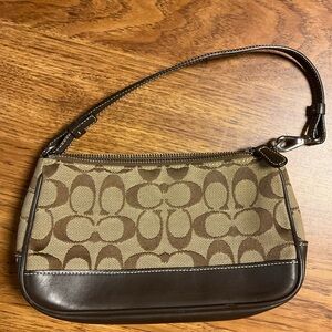 Coach Demi Signature Purse Bag Pouch Khaki Tan Monogram Chocolate Leather # 6094